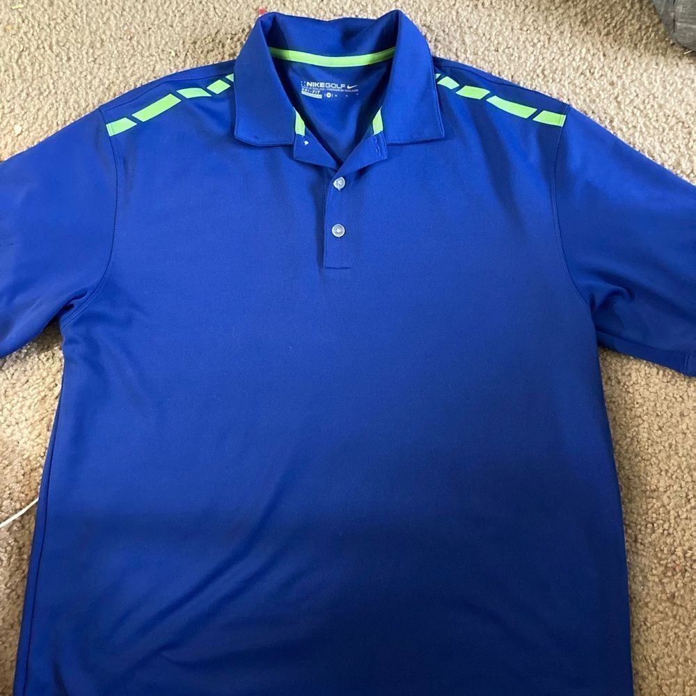Mens Blue and Green Nike Golf Dri-Fit Athletic Polo Shirt